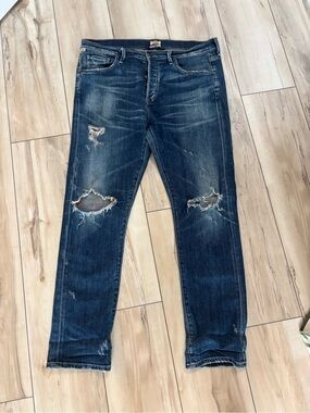 Citizens Of Humanity Straight Leg Distressed Dark Blue Jeans